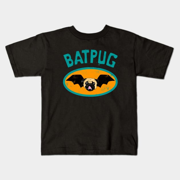 Batpug Halloween Retro Kids T-Shirt by Dragonbudgie